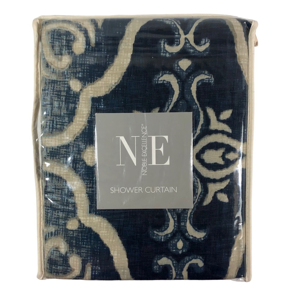 NOBLE EXCELLENCE Medallion Blue Beige Shower Curtain NWT